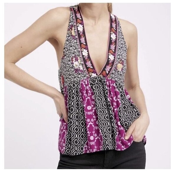 Free People Dream Darlin Tank Top Black Combo - Picture 1 of 9